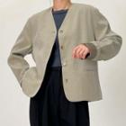 Single-breasted Cropped Jacket Gray - One Size