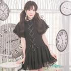 Stripe Lace-up Short-sleeve Chiffon Dress