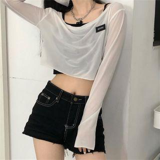 Letter Tag Long-sleeve T-shirt / Spaghetti Strap Top