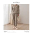 Set Of 2: Fleece-lined Boxy Pullover + Jogger Pants
