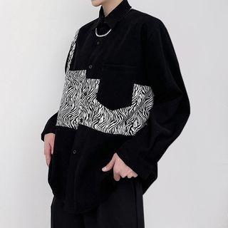 Long Sleeve Zebra Pattern Panel Shirt
