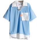 Mock Two-piece Short-sleeve Collar T-shirt