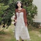Long-sleeve Cutout Floral A-line Dress