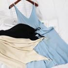 Spaghetti Strap V-neck Knit Midi A-line Dress