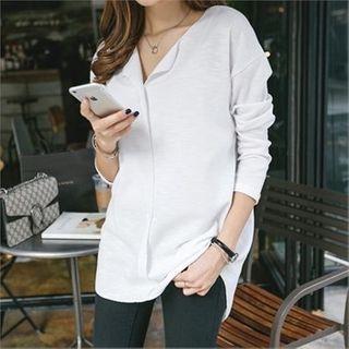 Open-placket Drop-shoulder T-shirt