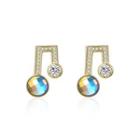 925 Sterling Silver Simple Plated Gold Note Earrings With Austrian Element Crystal Golden - One Size