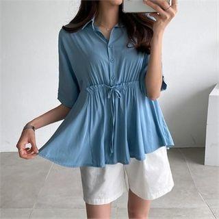 Shirred Button-front Blouse