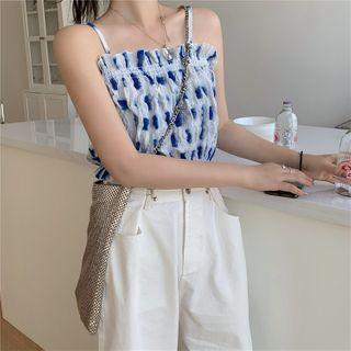 Print Cropped Camisole Top / Plain High-waist Pants