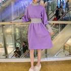 Long-sleeve Mock Neck Two-tone Midi A-line Dress