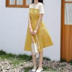 Mock Two Piece Short-sleeve A-line Midi Dress Yellow - One Size
