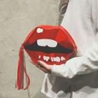 Chain Strap Lips Crossbody Bag Red - One Size