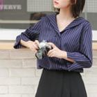 Striped Double Breasted 3/4 Sleeve Shirt