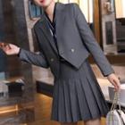 Set: Double Breasted Blazer + Pleated Skirt + Shirt