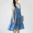 Spaghetti-strap Tiered Denim A-line Dress