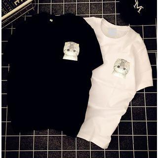 Cat Printed Loose-fit Short-sleeve T-shirt