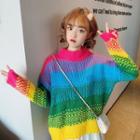 Mock Neck Striped Sweater Rainbow - One Size