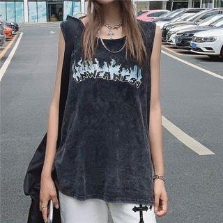 Lettering Tank Top Washed Gray - One Size