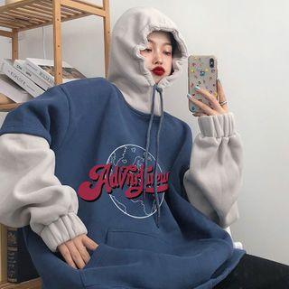 Two-tone Lettering Print Hoodie