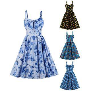 Spaghetti Strap Print Midi A-line Dress (various Designs)