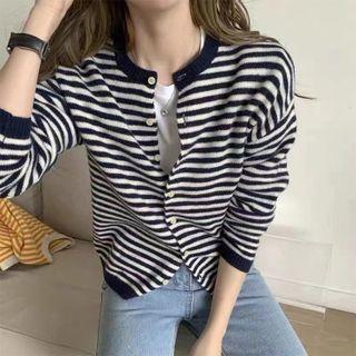 Crew Neck Striped Cardigan