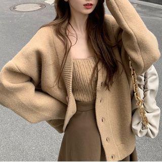 Plain Cardigan / Tube Top / Midi A-line Skirt