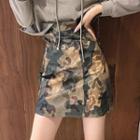 Camouflage A-line Faux Leather Skirt