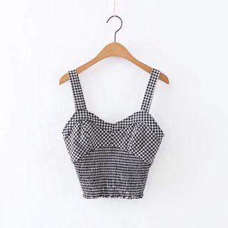 Sleeveless Gingham Pintuck Cropped Top