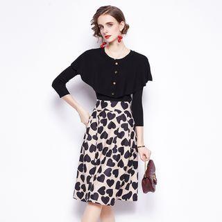 Set: Knit Top + Heart Print Skirt