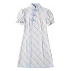 Short-sleeve Plaid A-line Qipao Dress