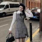 Lace Trim Blouse / Houndstooth Pinafore Dress