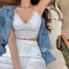 Rhinestone Lace Cropped Camisole Top