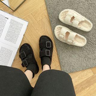 Buckled Fleece Slide Sandals