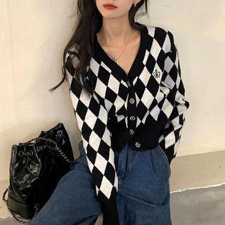 Argyle Buttoned Knit Top