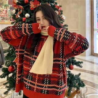 Houndstooth Sweater Red - One Size