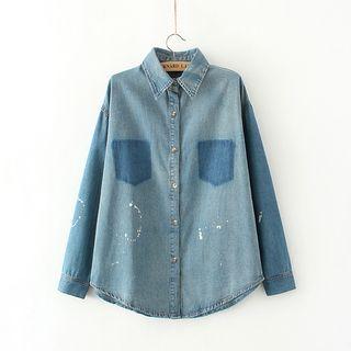 Paint Splattered Two-tone Denim Shirt