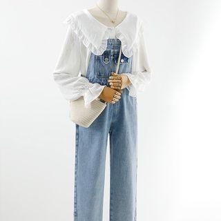 Ruffle Shirt / Denim Jumper Pants