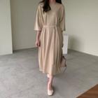 3/4-sleeve Maxi T-shirt Dress & Sash Black - One Size