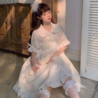 Ruffled Collared Elbow-sleeve A-line Dress As Shown In Figure - One Size