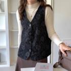 V Neck Flower Jacquard Vest