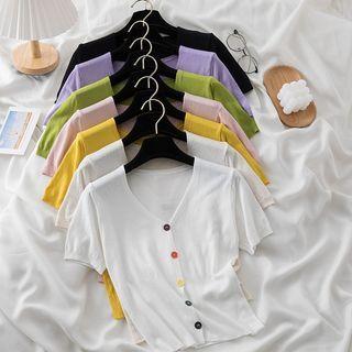 Color Button Short-sleeve Top