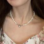 Heart Pendant Faux Pearl Necklace Necklace - Faux Pearl & Love Heart - White - One Size