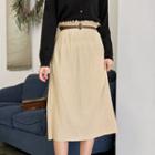 Paperbag-waist Midi Pleat Skirt With Belt