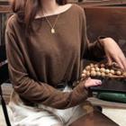 Long-sleeve Plain V-neck Button-up Loose-fit Cardigan