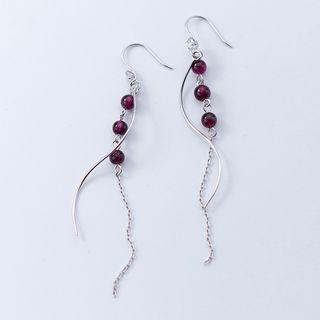 925 Sterling Silver Bead Swirl Fringed Earring Dark Purple Bean - Silver - One Size