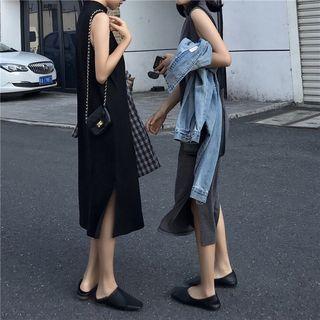 Mock-turtleneck Sleeveless A-line Midi Dress