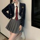Double Breasted Jacket / Pleated Skirt / Shirt / Tie