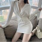 Twisted Long-sleeve Mini Sheath Dress