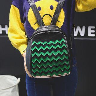 Faux-leather Wave-pattern Mini Backpack