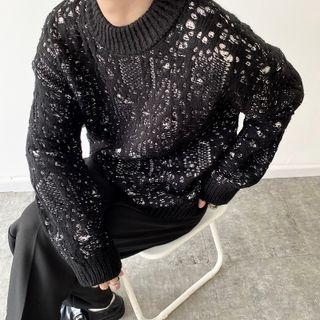 Round Neck Two Tone Sweater Black - One Size
