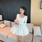 Square-neck Long-sleeve A-line Mini Dress As Shown In Figure - One Size